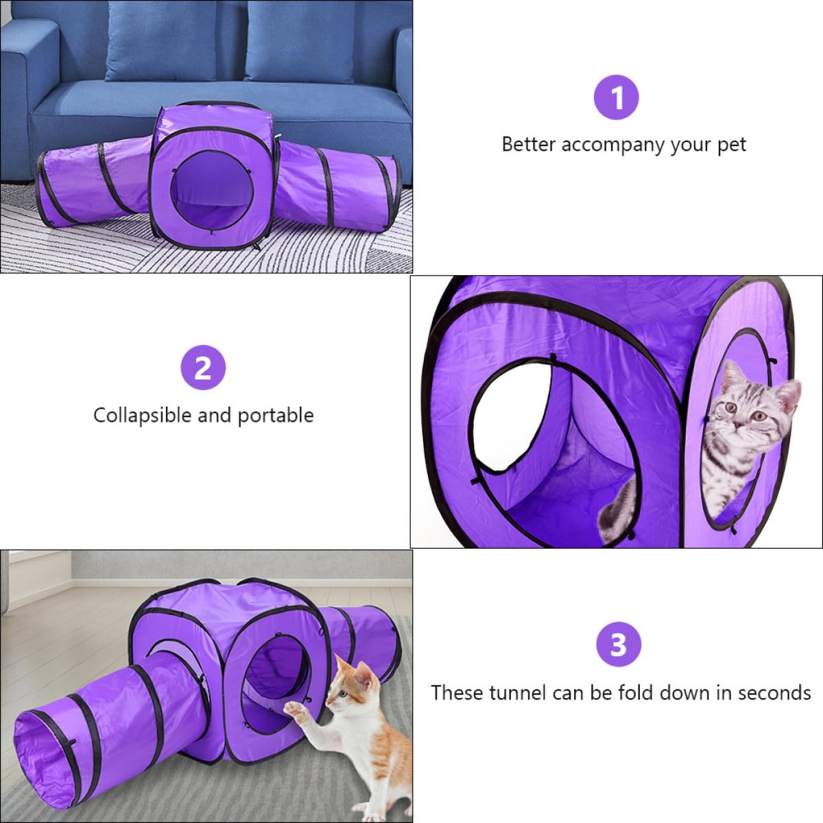 Katzentunnel für Katzen und Kätzchen 3 Stück mit Robustem Rahmen und Abnehmbarem Design aus Polyester und Stahl Draht für Drinnen