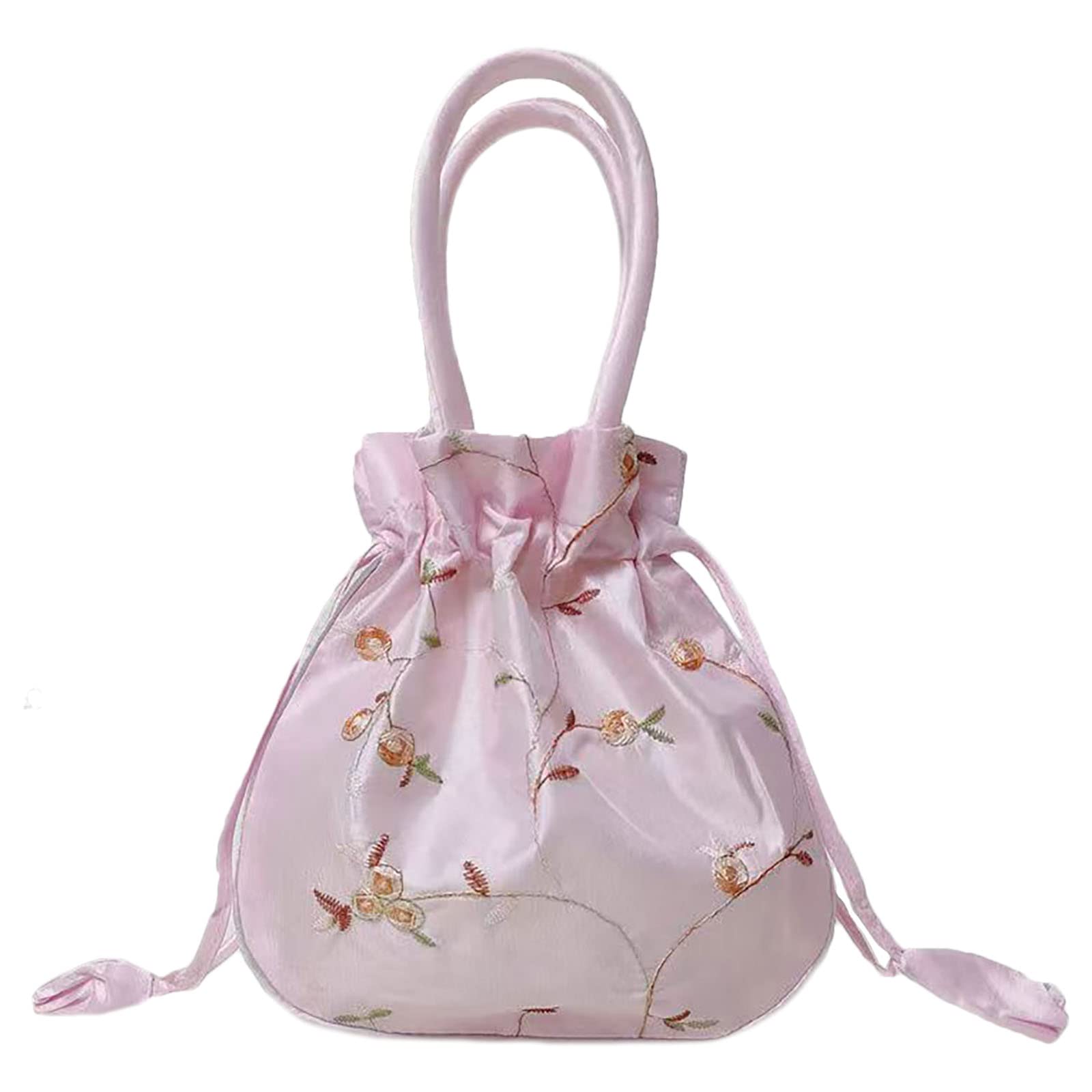 SINSEN Small Drawstring Pouch Gift Bag for Present, Satin Embroidered Potli Bag Clutches Handbag, Brocade Ethnic Jewellery Coin Purses for New Year Birthday Wedding Party Valentine