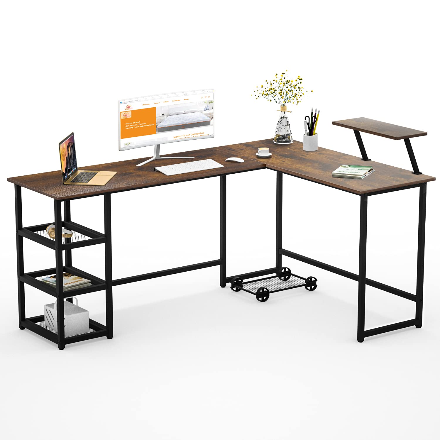 Buy Maxzzz Computer Desk, L Shaped Corner Computer Desk with Storage