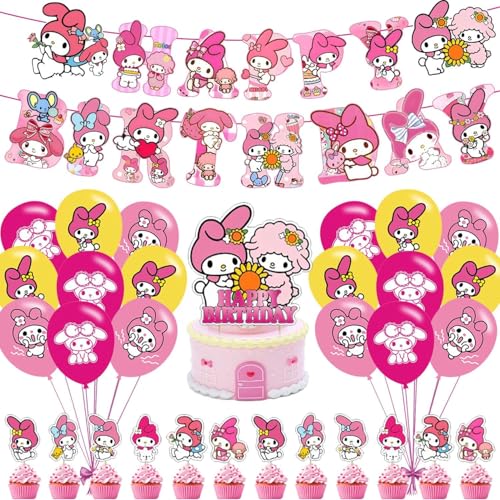 Melody Party Decorations,Melody Birthday Party Supplies Includes Banner- Cake Topper - 12 Cupcake Toppers - 18 Balloons