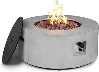 36inch Round Concrete Fire Pit Table Propane 50,000 BTU Outdoor Fire Tab...