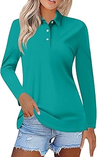 Generic Womens Plain Polo Shirts Autumn Fashion 2024 Stretch Breathable Long Sleeve Premium Cotton Pique Golf Shirts Indoor Outdoor Gym Workout Active Running Sport Tennis T-Shirts