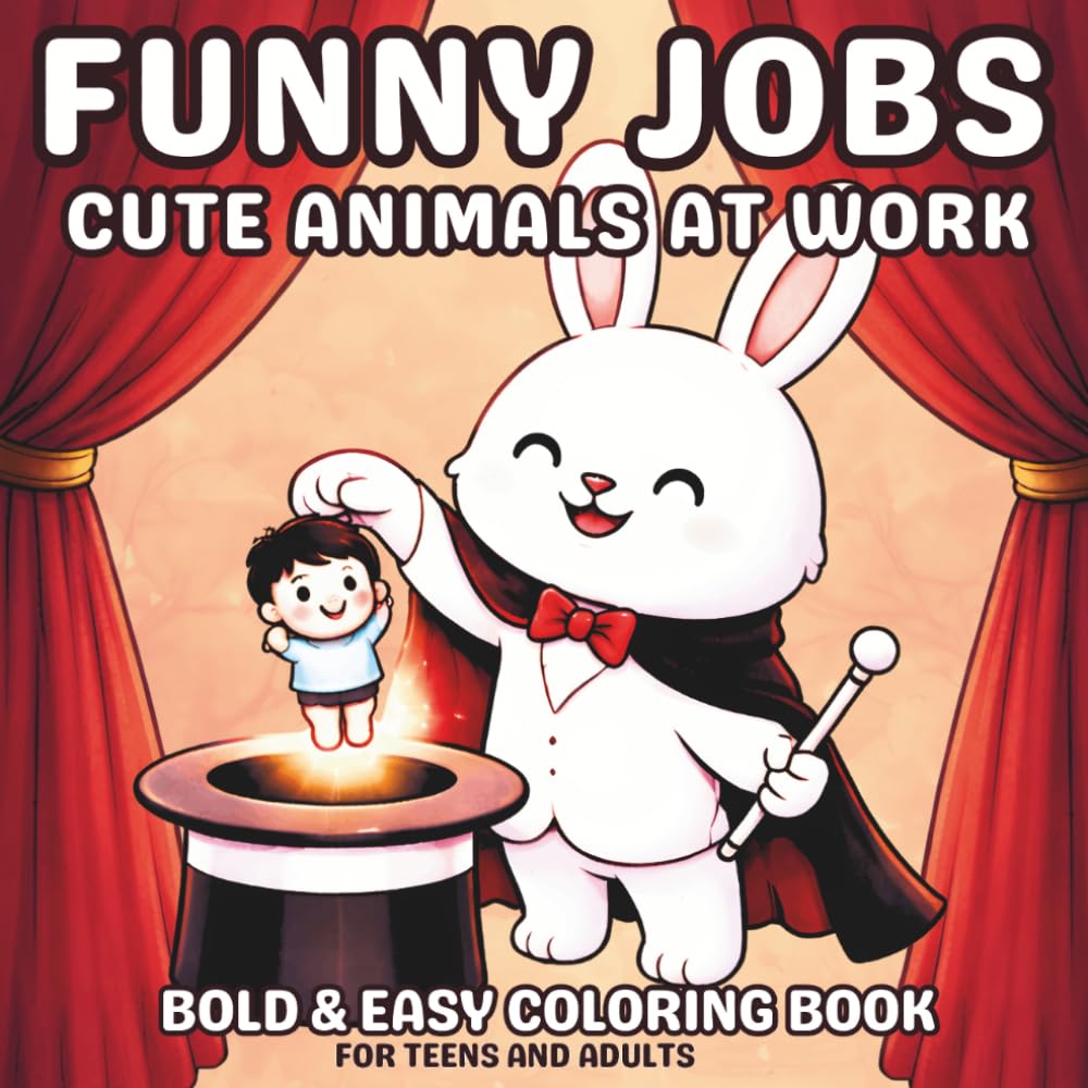 Funny Animal Jobs Coloring Book: Cute Animals at Work: Bold and Easy Career Scenes for Stress Relief and Relaxation – Perfect for Teens and Adults