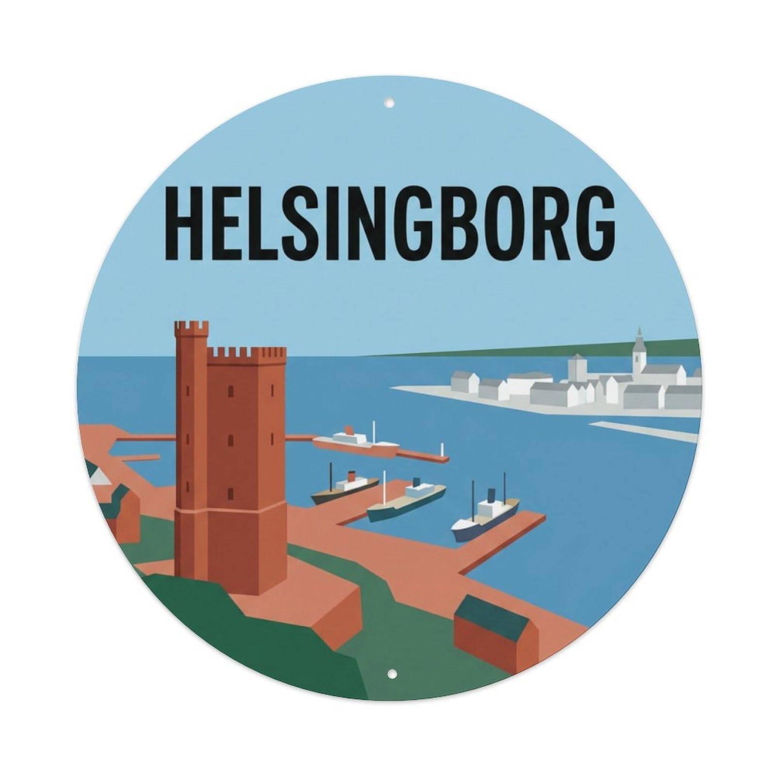Vintage Travel Helsingborg Sweden Strait Metal Tin Sign