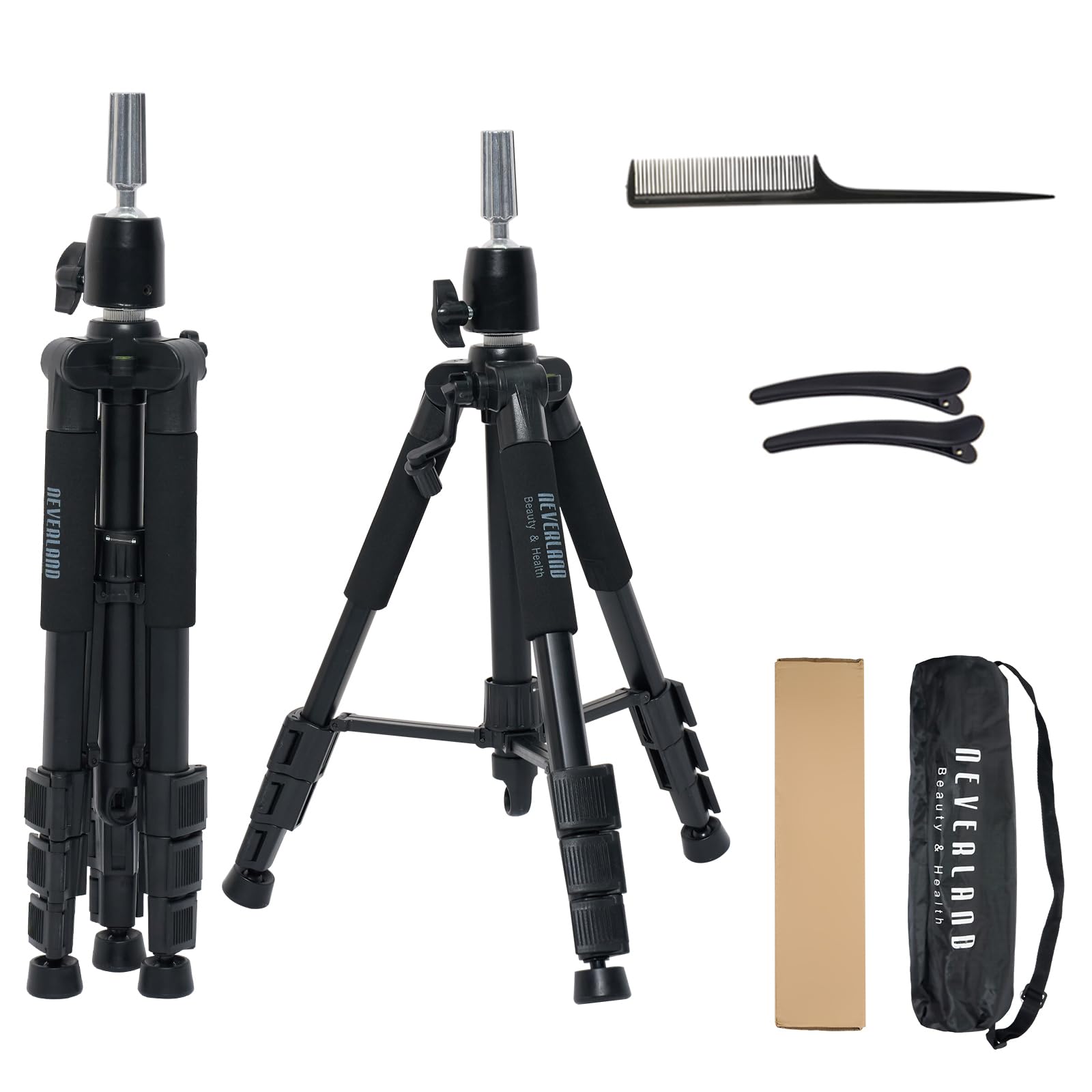 Supporto per parrucca da 52" (132cm), con base antiscivolo, supporto per parrucca regolabile ad alta resistenza, con ganci, per manicomio, con set di pin, per parrucca, pettine per capelli