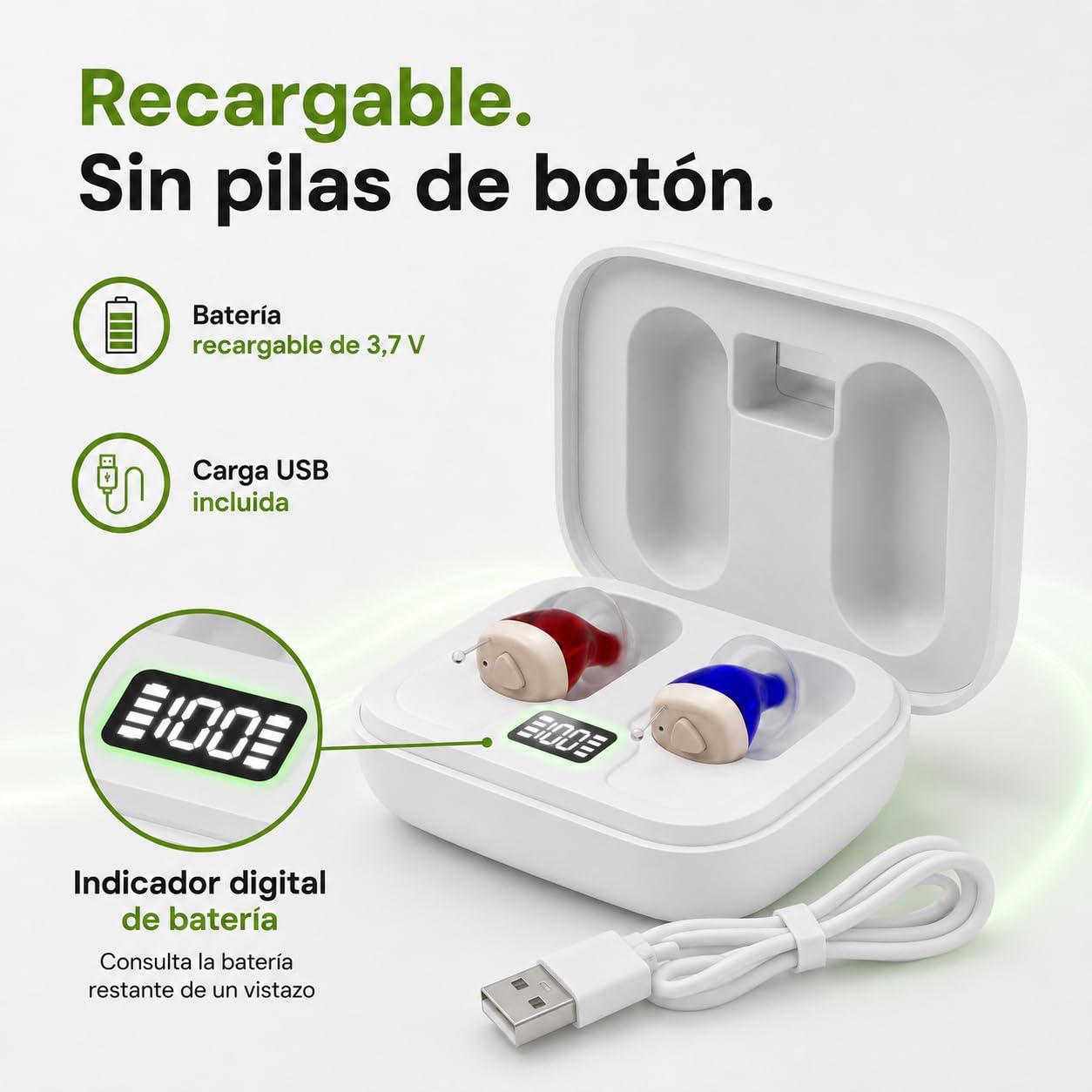 SUUM Amplificador de Sonido Intraauricular Recargable ITE con Estuche de Carga y Funda de Transporte Negra - Amplificador Auditivo BTE Ultraligero, Autoajustable, Prácticamente Invisible para Adultos