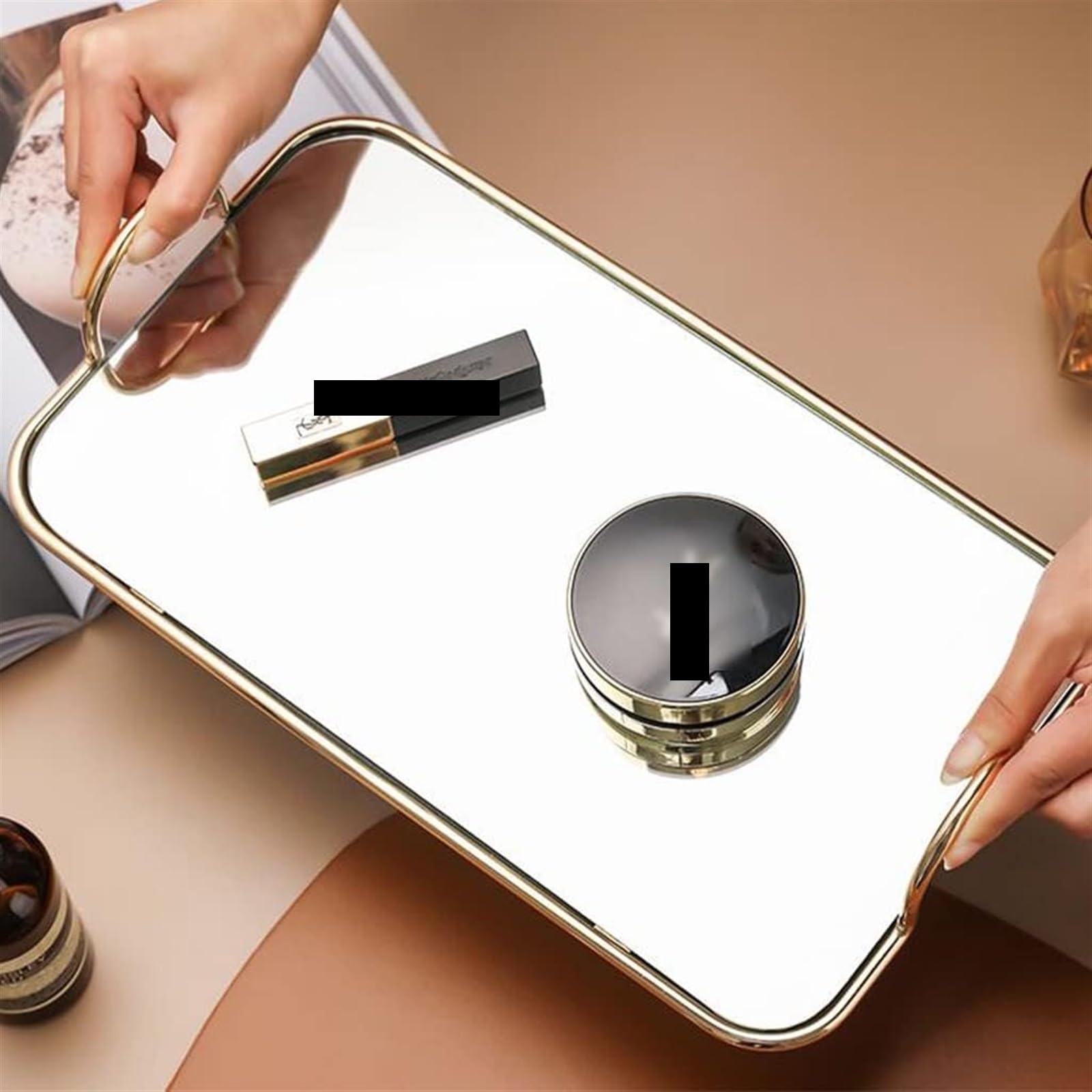 Organizer na biżuterię, ozdobna taca z uchwytami, stół z tacą na żywność, lustrzana dekoracyjna szklana taca do makijażu, biżuteria, perfumy, napoje, taca na żywność (Color : Style2)