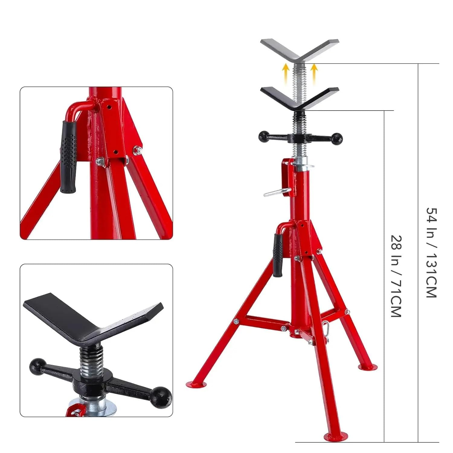 tfergelegte Rangierwagenheber 60–132 cm Höhe für 1/8–12 Zoll Rohre, zusammenklappbares Stahlstativ