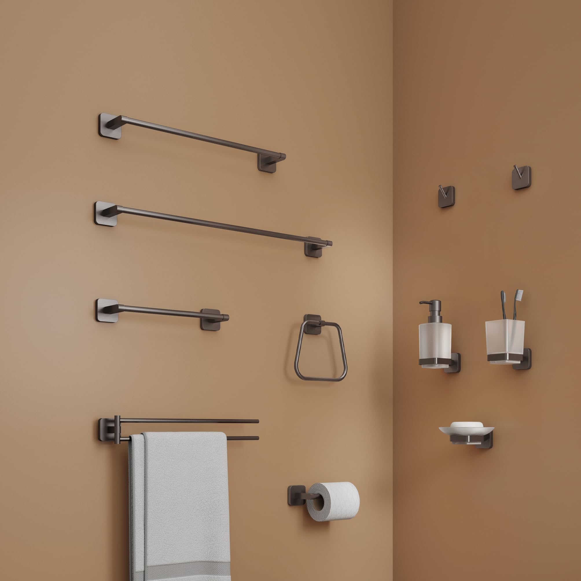 Gedy Tonga Toallero Barra Baño Pared 30cm Acero INOX y Cromall Gun Metal PVD, Portatollas con Tornillos y Biadhesivo Carga 7kg