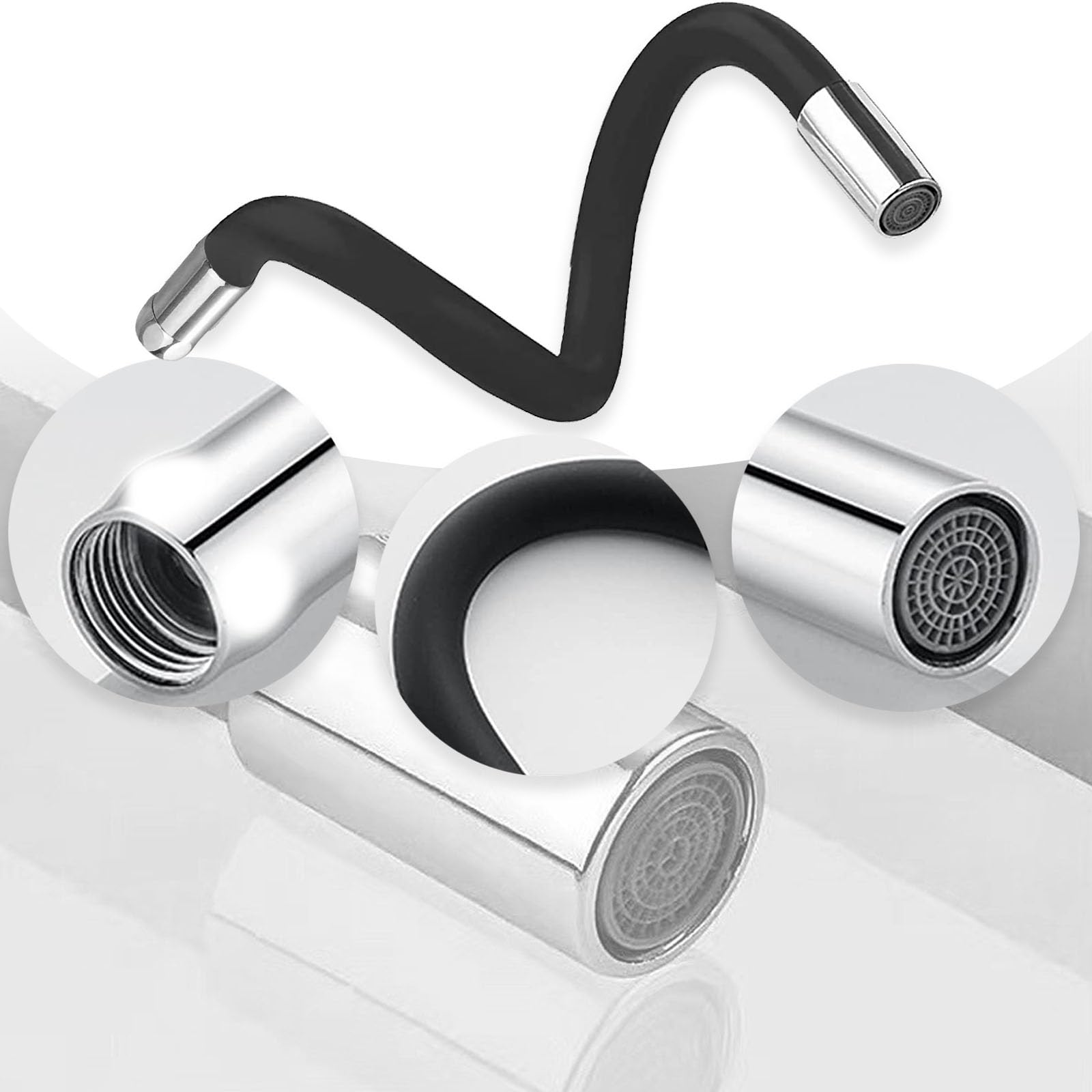 Aeratore Per Rubinetto Lavello Cucina Flessibile A 360°, Estensione In Abs Cromato Lucido 86962093 - Foto 3