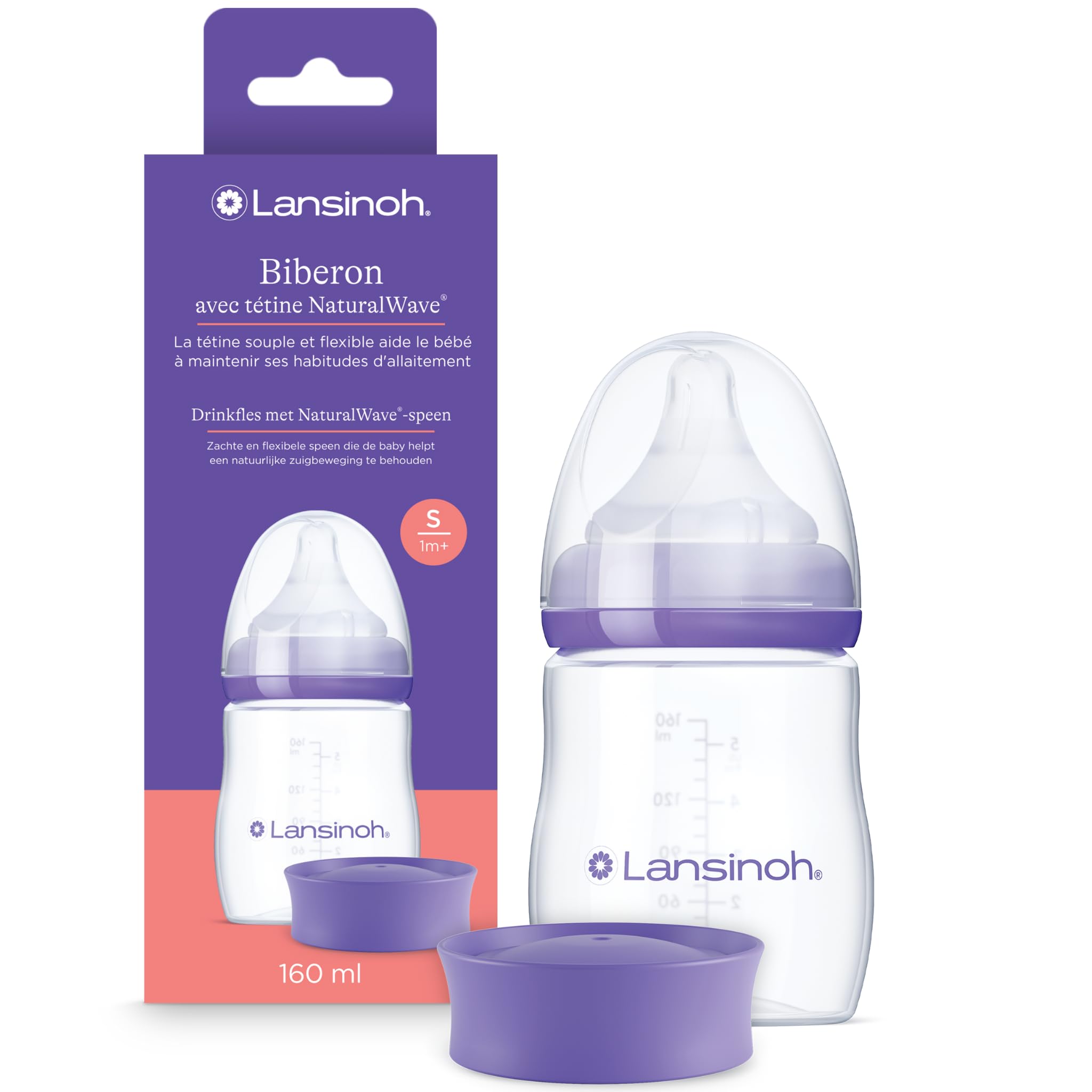 Lansinoh - Biberon PP NaturalWave® 160 ml - Système Anti-Colique AVS - Tétine Large Souple - Réduit Confusion Sein-Tétine - Sans BPA - Débit Adapté - Allaitement Mixte & repas sereins - Dès 0 mois