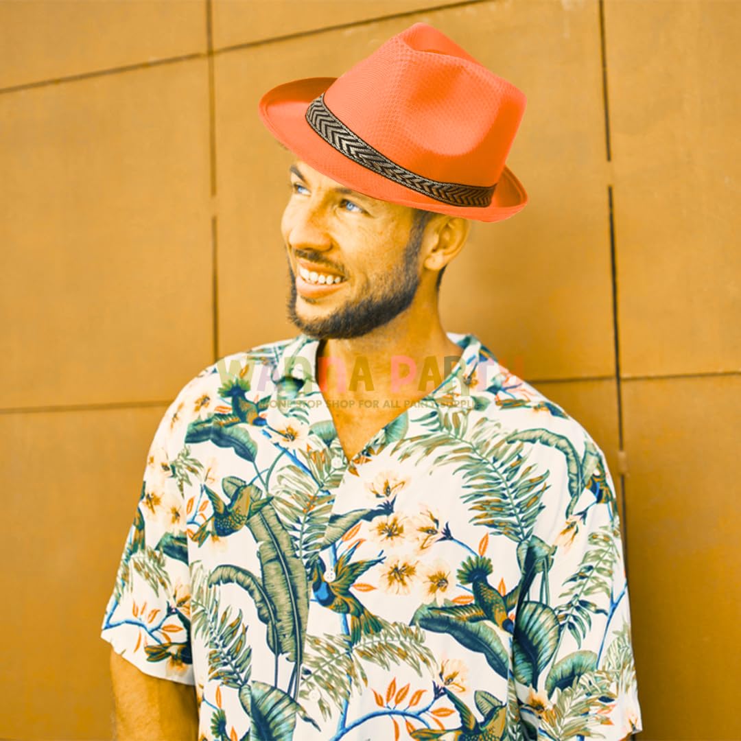 Wanna Party Orange Fedora Hat, Wide Brim Retro Style for  display picture 2