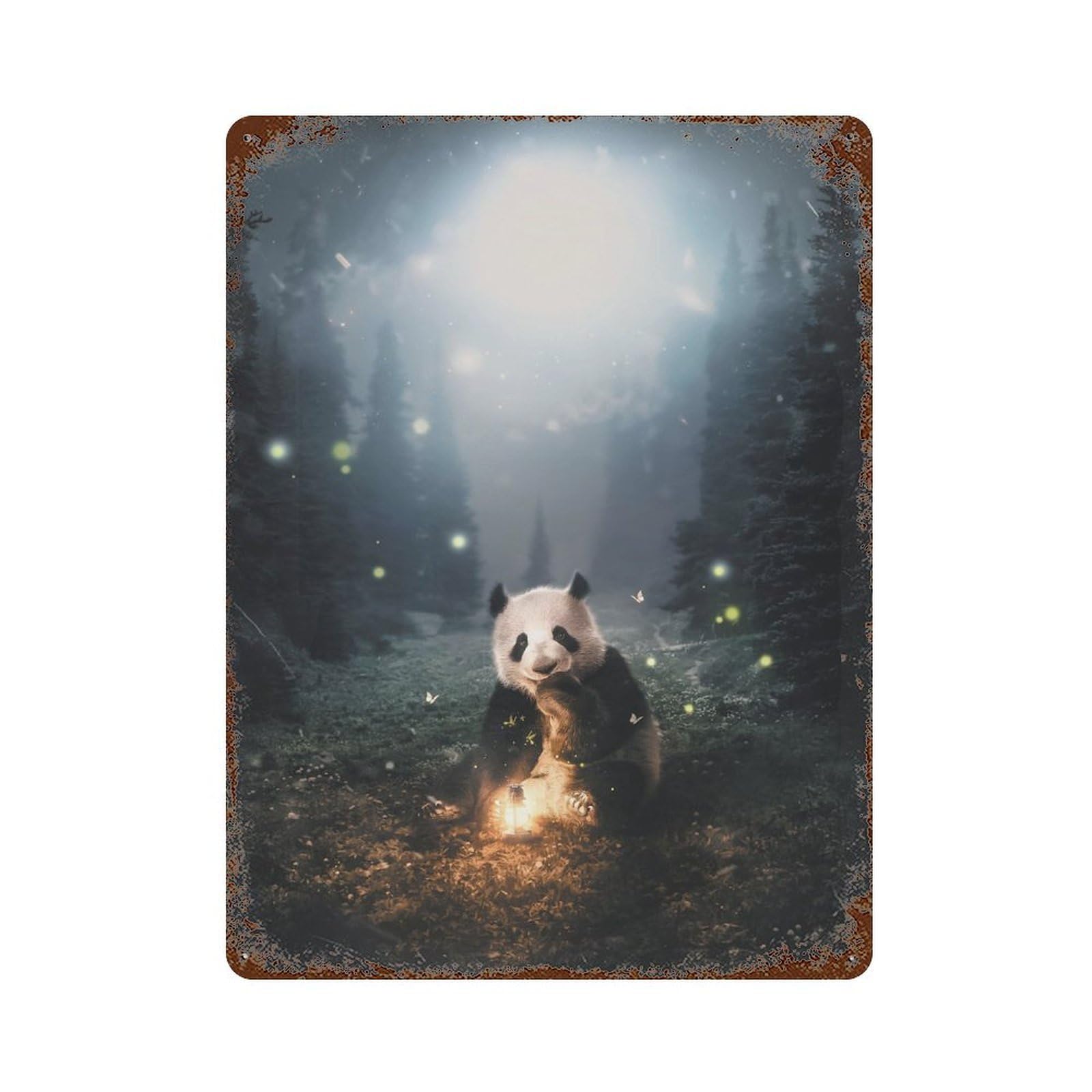 The Panda in The Forest Vintage Rust Metal Sign 15.7"x11.8", Shabby Chic Decor for Garage, Pub Or Kitchen