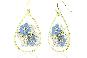 Forget-Me-Not And Queen Anne's Lace Pressed Flower Earrings: Your Captivating Blue Floral Adornment