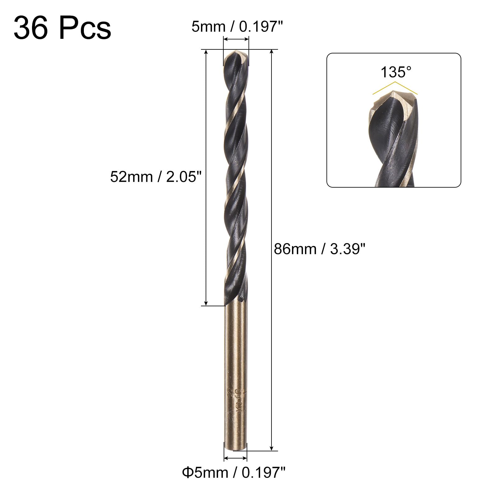 QUARKZMAN 36 Pezzi Punte A Spirale Jobber 5mm 0.197"