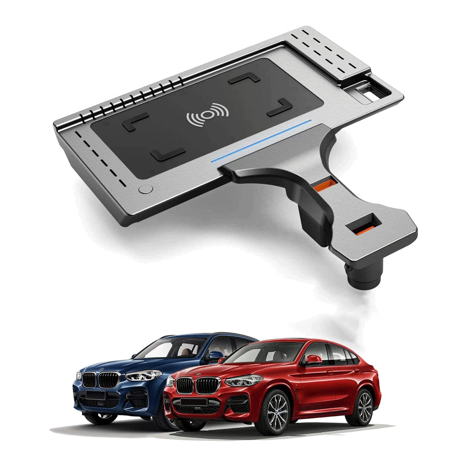 Cargador de coche inalámbrico para BM X3/X4 2018 2019 2020 2021 Panel de accesorios de consola central, con doble puerto USB QC3.0 Placa de carga rápida inalámbrica de teléfono móvil de 15 W par