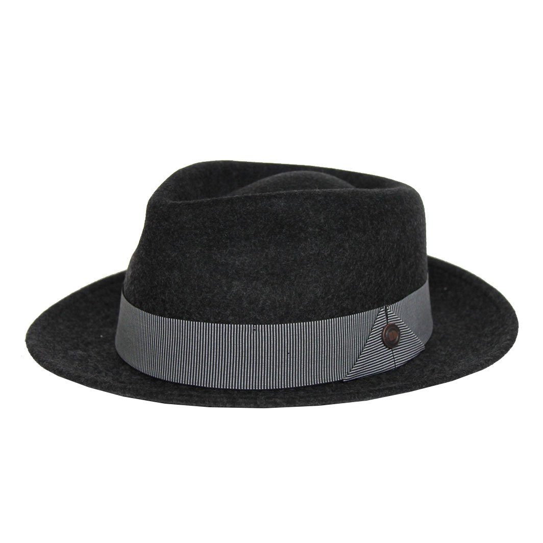 DASMARCA Mens Milange Wool Felt Wide Brim Fedora Hat - James Grey S