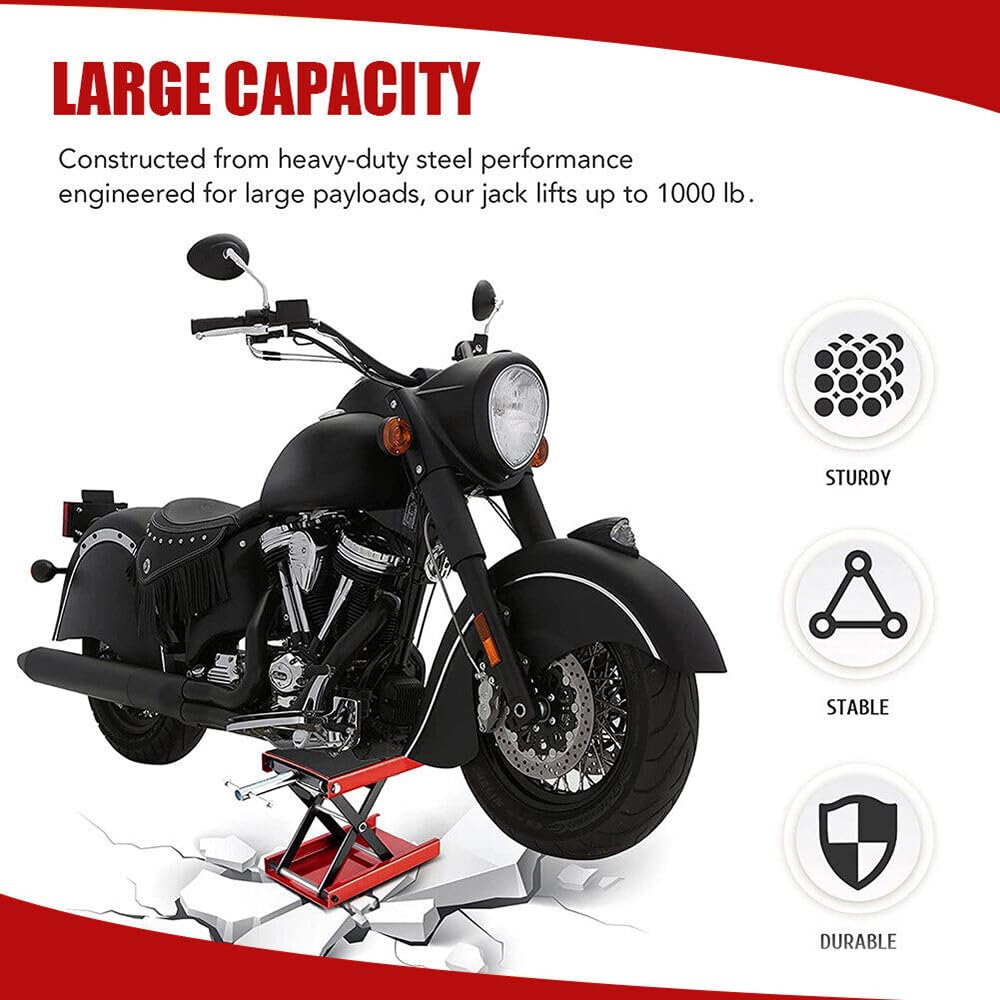 Motorrad Hebebühne Scherenheber bis 500 kg belastbar, Höhenverstellbar 76-406mm, Mit Dolly & Rollen, Hubtisch für Motorrad, ATV, Quad & Reifenwechsel