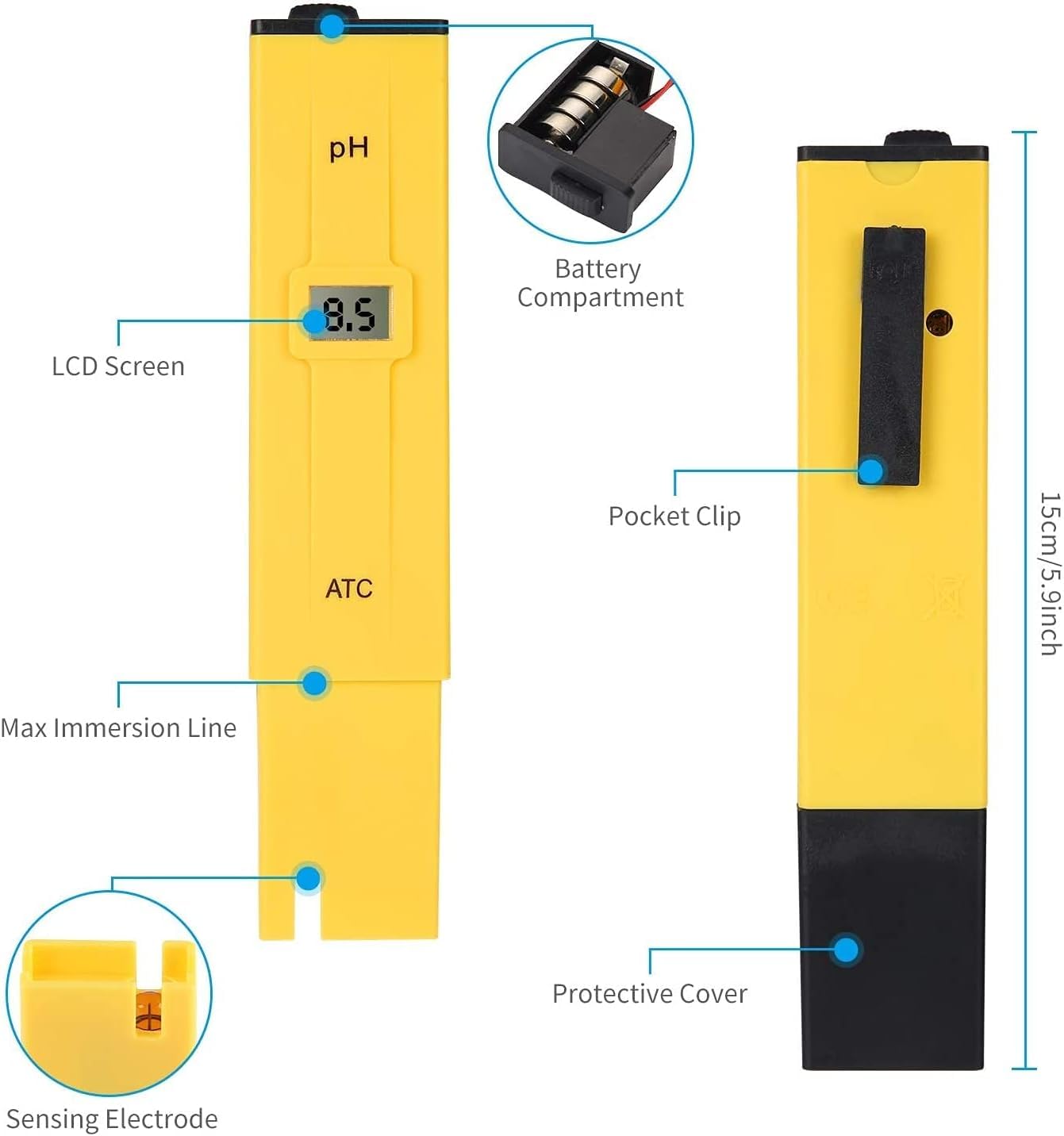 Tester Digitale PH Meter 0.01 Tester di qualità dell'Acqua ad Alta precisione per Cucina, Acquario, Piscina, Laboratorio con Polvere di calibrazione