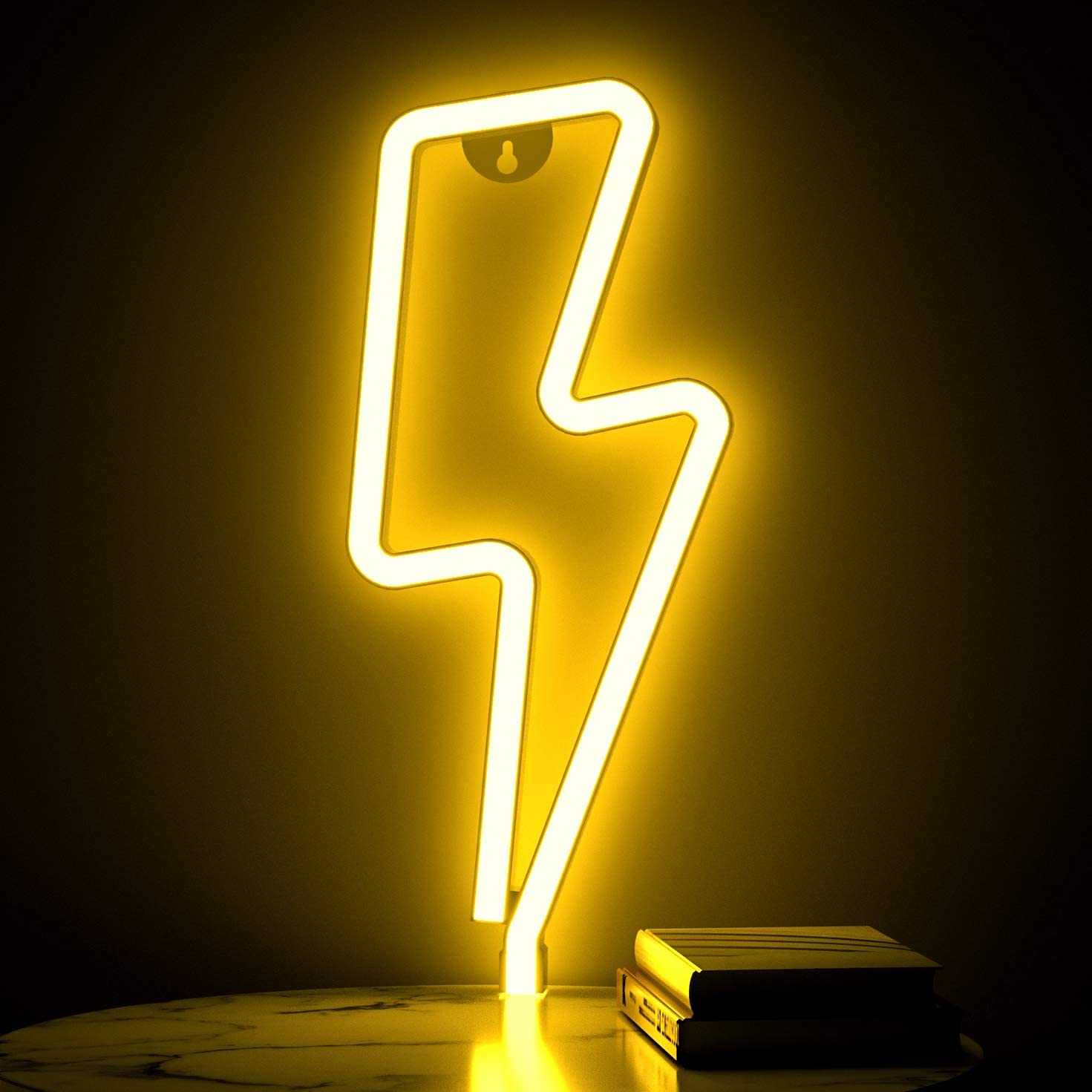 Luz de noche LED de neón, Letreros de neón en forma de rayo Luz de noche decorativa de pared Batería y USB alimentado para decoración del hogar (Blanco cálido)