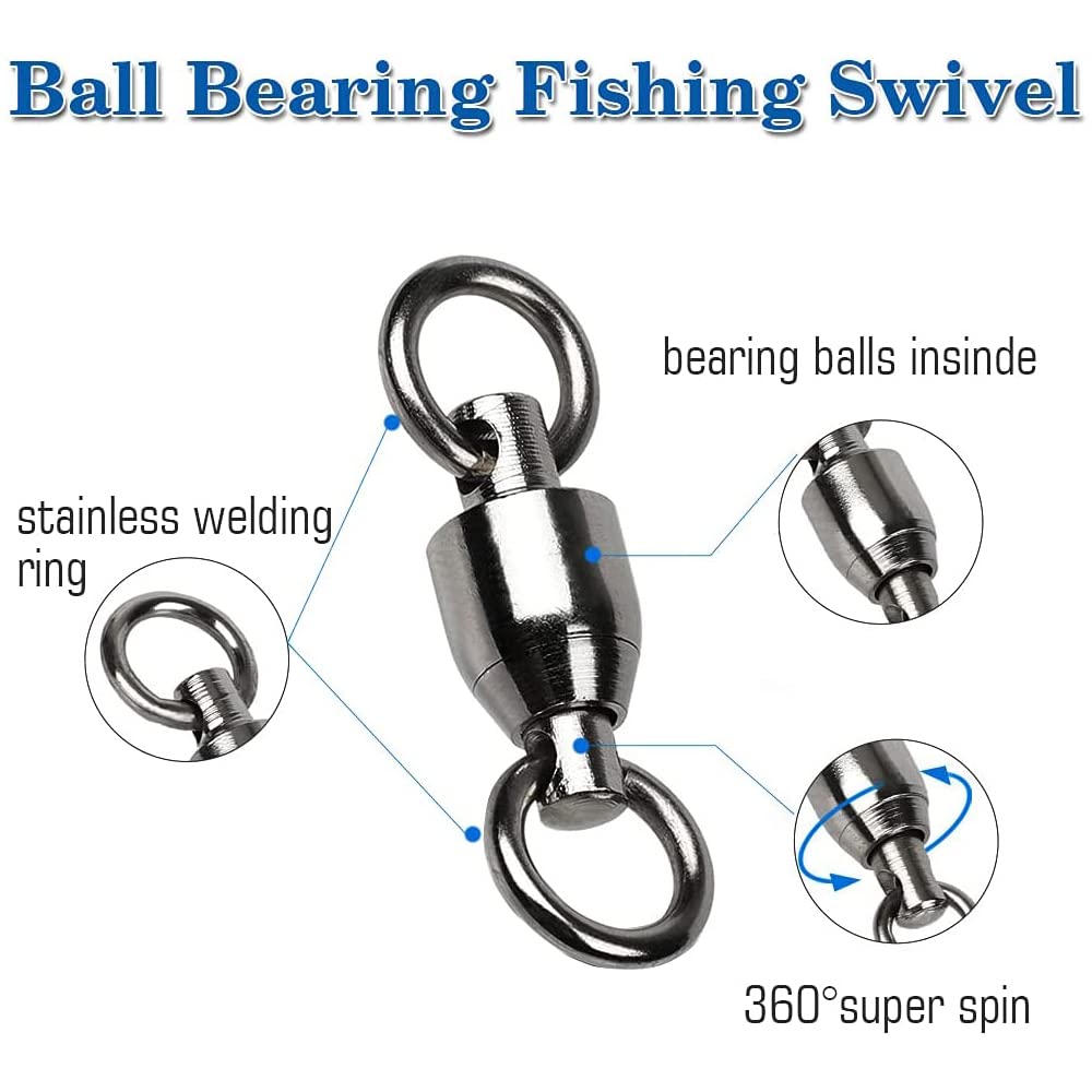 9Tong Ball Bearing Swivels Connector High Strength Stainless Steel Solid Welded Rings Barrel Swivels Saltwater Freshwater Fishing Black 25pcs 77lbs - Image 3