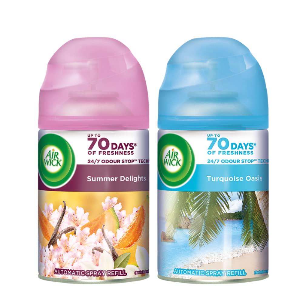 Freshmatic Automatic Room Freshener Refills Super Saver Pack | Pack of 2 Premium Assorted Fragrances Aerosol (Summer Delight & Turquoise Oasis)