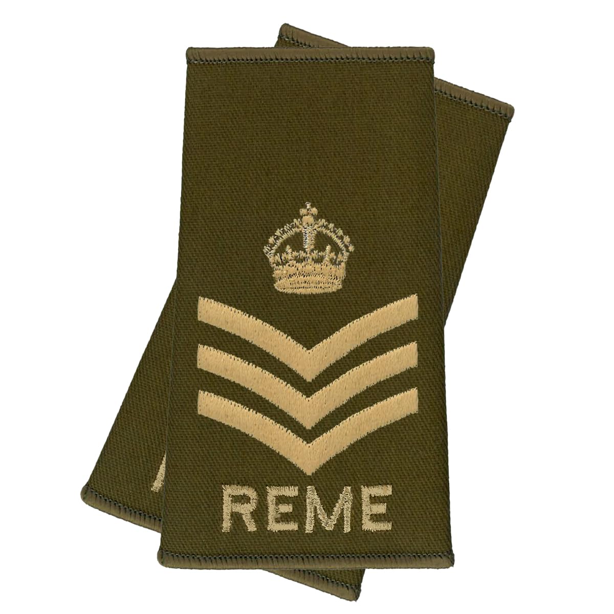 Cl Distribution Unisex Green Reme Rank Slides, C3r Staff Sergeant Rank, Olive Polycotton, King's Crown, Pair Of Epaulettes