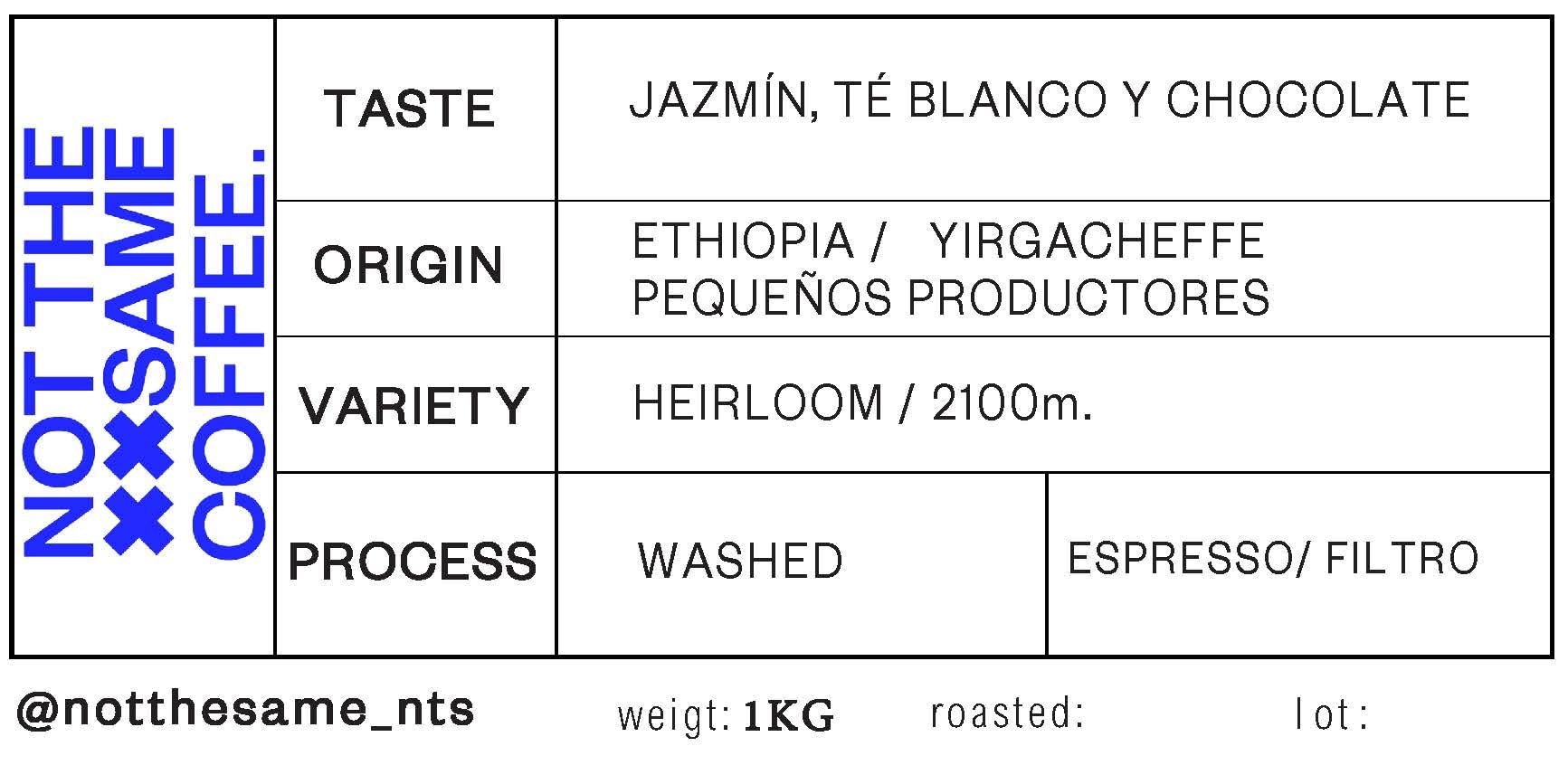 NOT THE SAME COFFEE - Specialty Coffee ETHIOPIA 1KG - Café de especialidad en grano - Recién Tostado - Yirgacheffe Gedeb