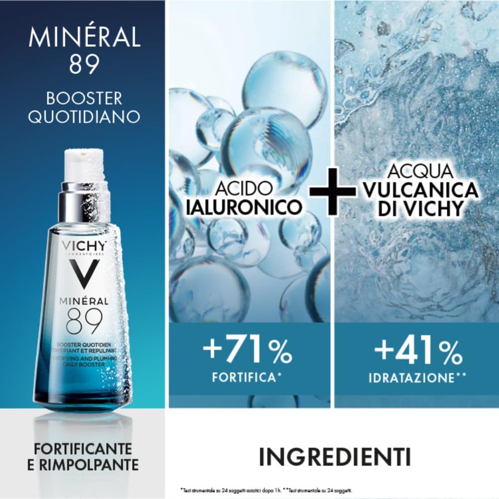 Vichy Minéral 89 Cofanetto Regalo Boost Idratazione, Siero Booster e Crema Idratante, Per Tutti i Tipi di Pelle, Azione Fortificante e Rimpolpante, Pelle Tonica e Levigata, 50 ml + 15 ml