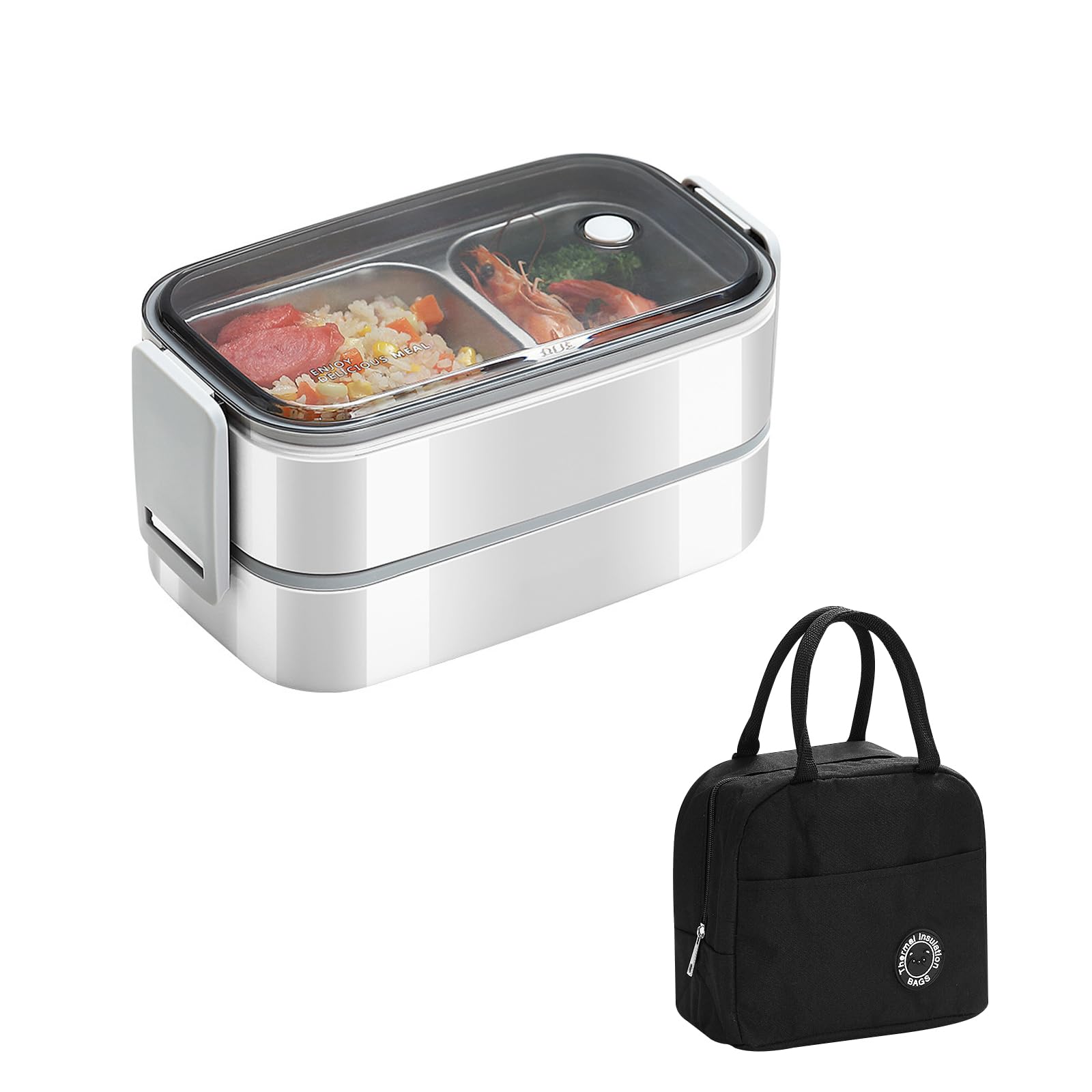 GearificBento Box, 304 Stainless Lunch Box, 2-Layer Anti-Leak Adult Bento for Work Office Picnic School Office (White)