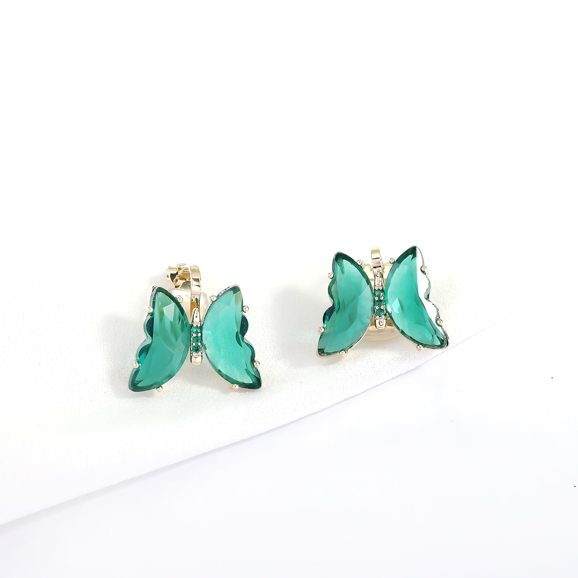YOQUCOL Butterfly Shape Crystal Clip On Earrings Non Pierced Golden Stud for Women