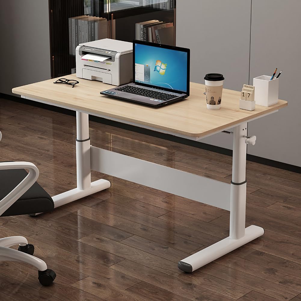 MYUYEE Hand Crank Stand Up Desk, Sit Stand Home Office Desk, Manual Standing Desk Adjustable Height, Computer Desk For Gaming Room (Yellow-140X60Cm)