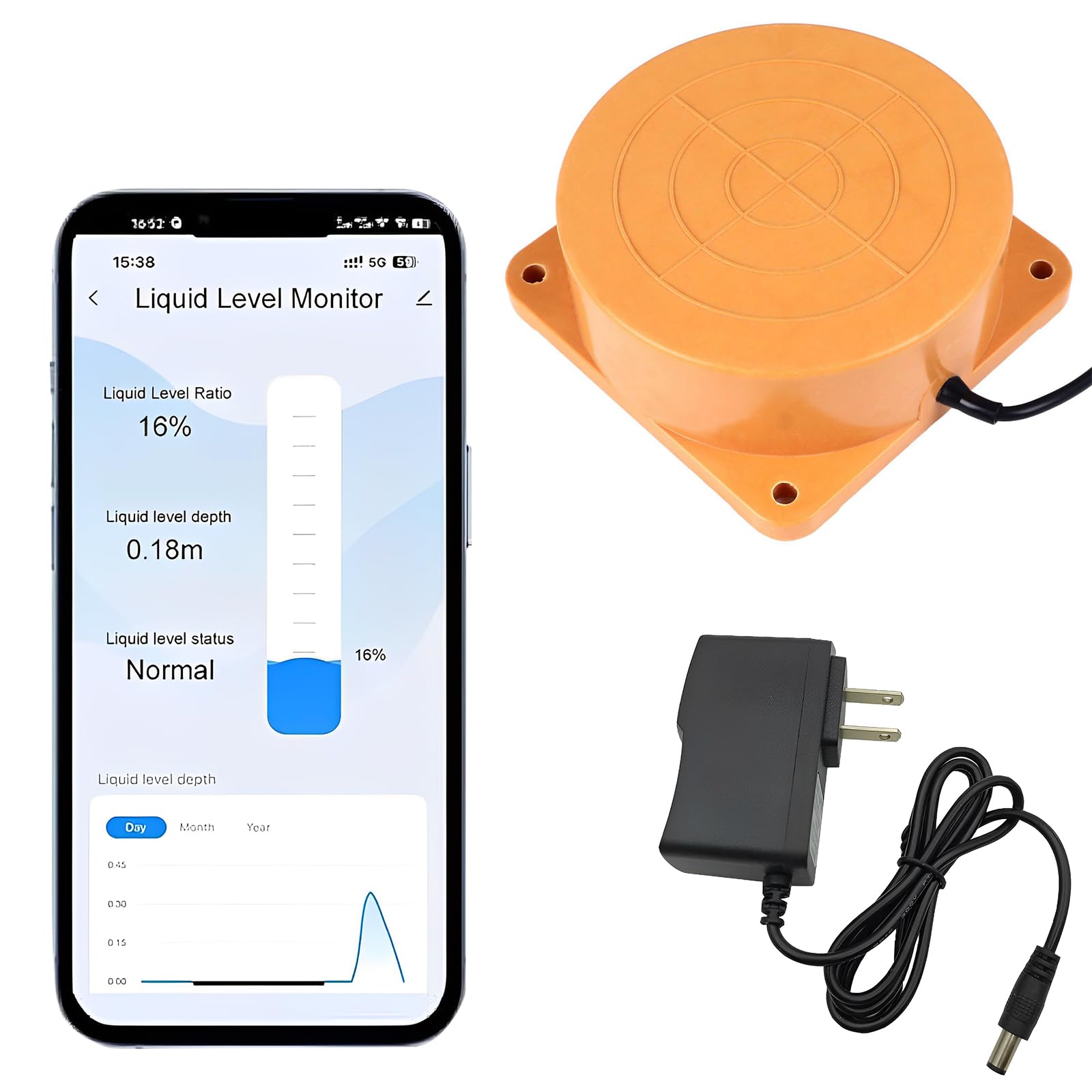 Rilevatore d'acqua WiFi, rilevatore di livello dell'acqua ad ultrasuoni | Monitor intelligente del livello dell'acqua, sensore di livello dell'acqua Wi-Fi per Tuya Smart Life, impermeabile IP65