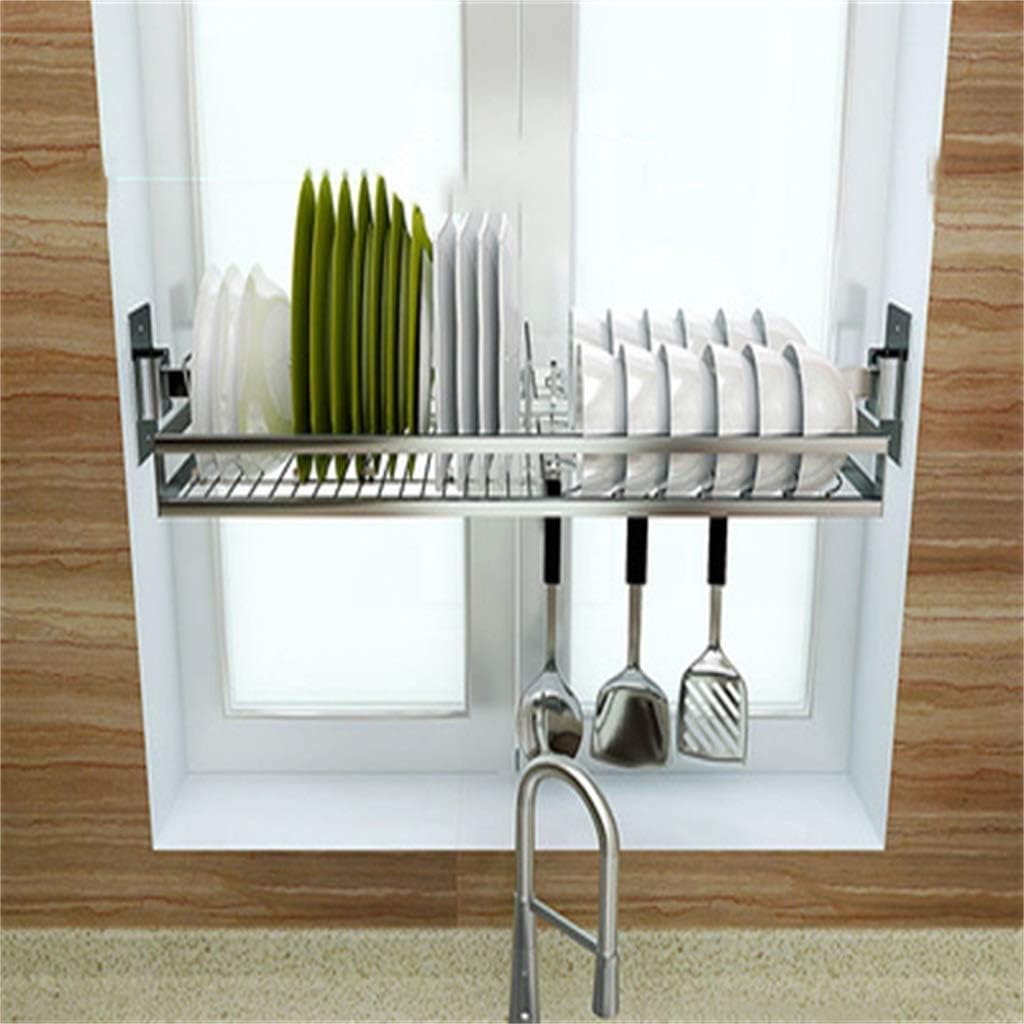 304 Stainless Steel Dish Rack Kitchen Racks Dish Storage Rack Wall Hanging Window Drain Rack,80B,100b