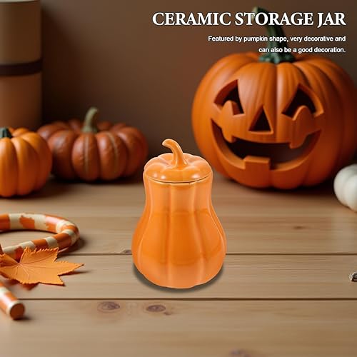 Miniatura 4 de Kichvoe Tarro de calabaza de cerámica con tapa hermética, mini recipiente para especias para almacenamiento de té, cocina, recipiente de cerámica