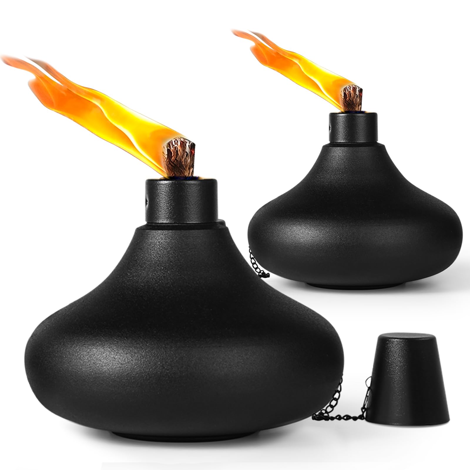 2 Pack Metal Table Top Torches,24.5 oz Citronella Torches for Outside,Refillable Flame Light Torch with Wicks and Covers, Landscape Lanterns Torches for Party, Garden Decor,DIY