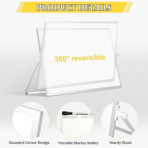 Miniatura 2 de Pizarra blanca magnética de borrado en seco, pizarra blanca de escritorio de doble cara de 16 x 12 pulgadas con soporte, juego de pizarra blanca