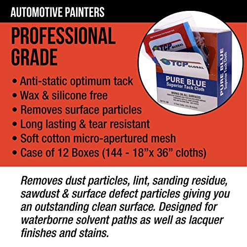 Image of TCP Global Pure Blue Superior Tack Cloth, Tack Rags, 144-Pack