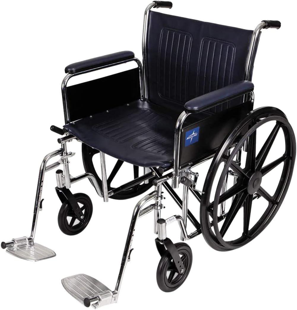 Medline Excel Extra-Wide Wheelchair, 20" Wide Seat, Full-Length Arms, Swing Away Footrests, Chrome Frame : Health & Household