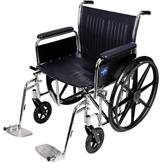 Medline Excel Extra-Wide Wheelchair, 20" Wide Seat, Full-Length Arms, Swing Away Footrests, Chrome Frame
