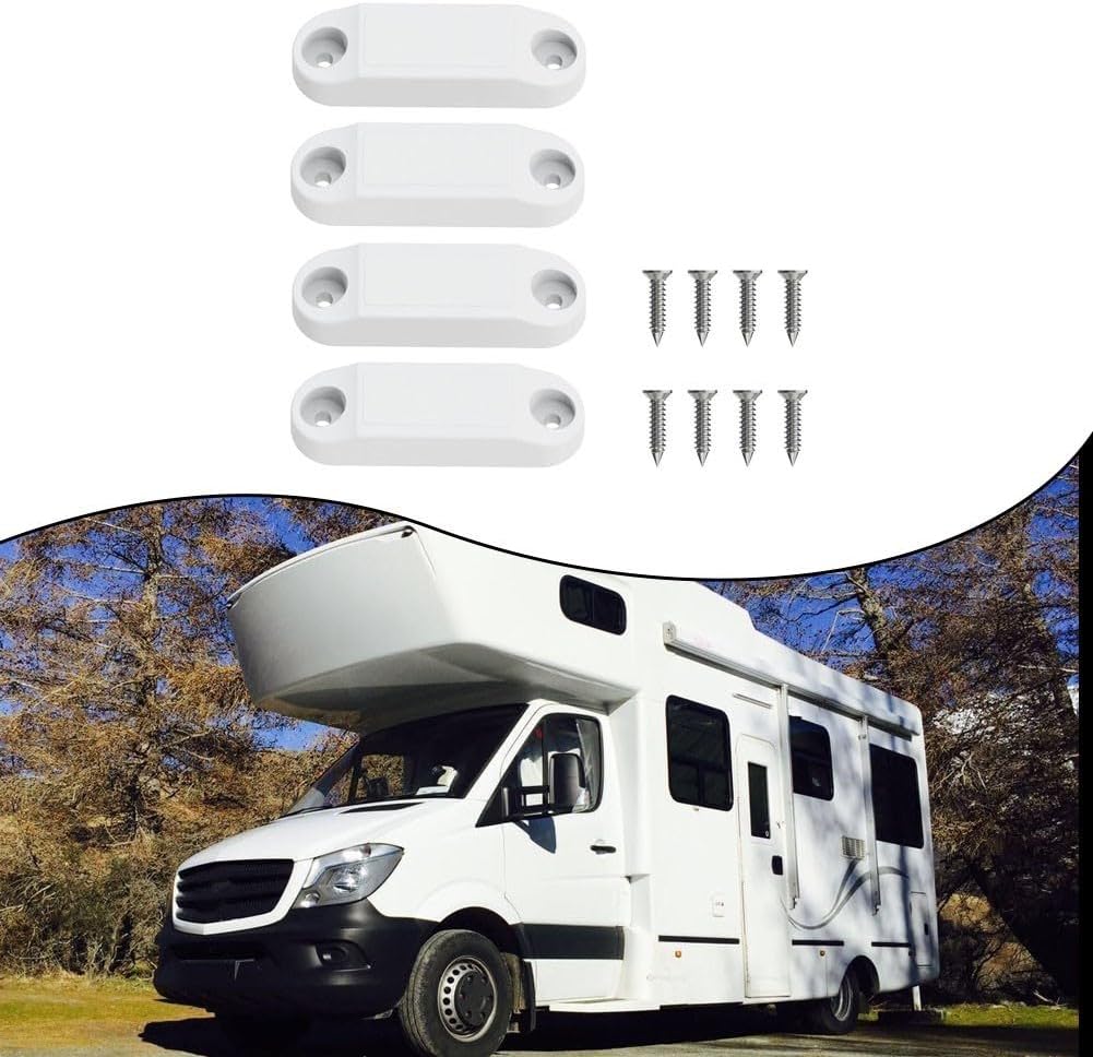 RV Baggage Door Catch RVs, Campers & Travel Trailers – 4-Piece White/Black -and- Latch Set to Hold Luggage Compartment Doors Open Securely(White)