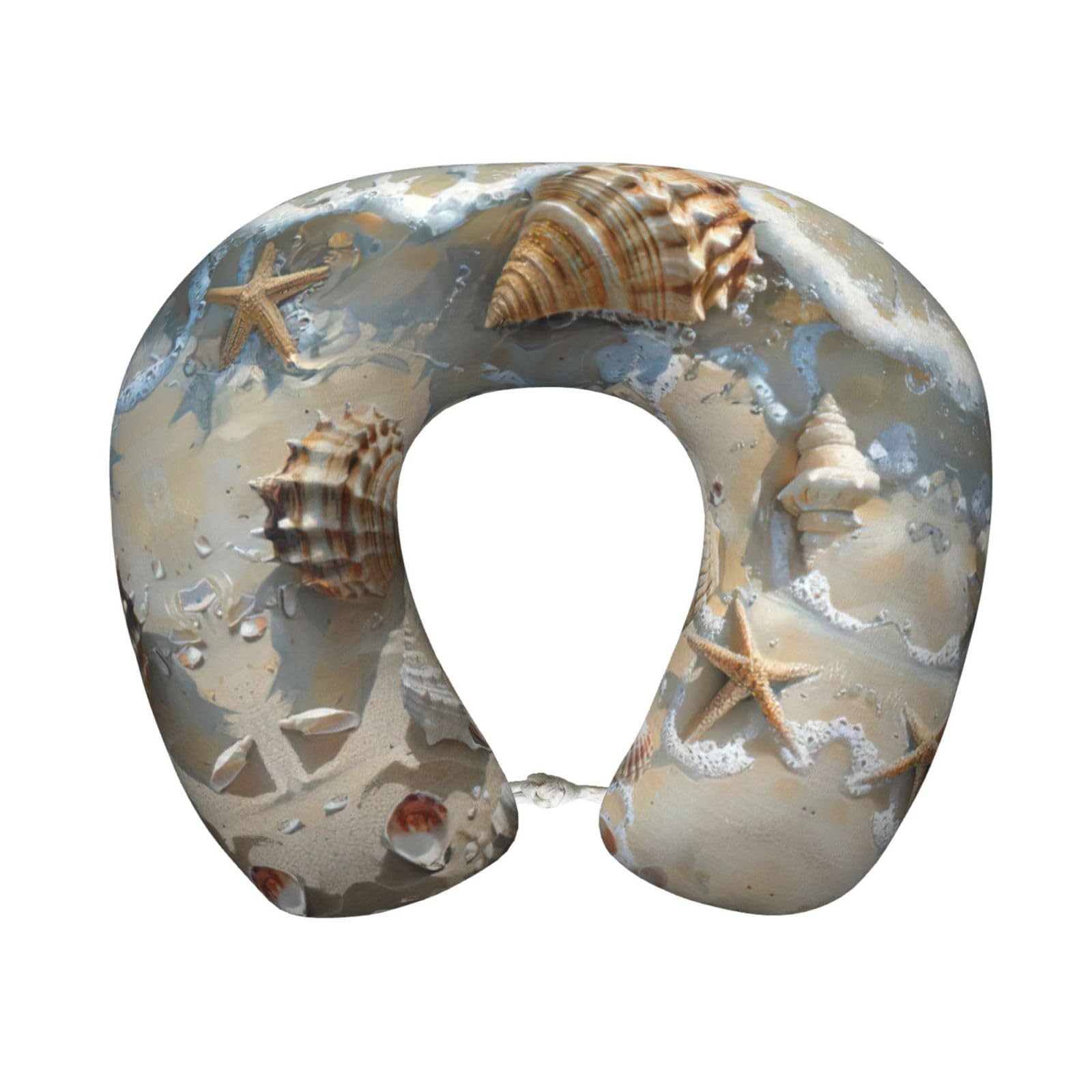 XingFox Seashells Sand Print Custom U-Shaped Travel Pillow,Memory Foam Cervical Neck Pillow,for Napping,Plane,Car,Home,Office