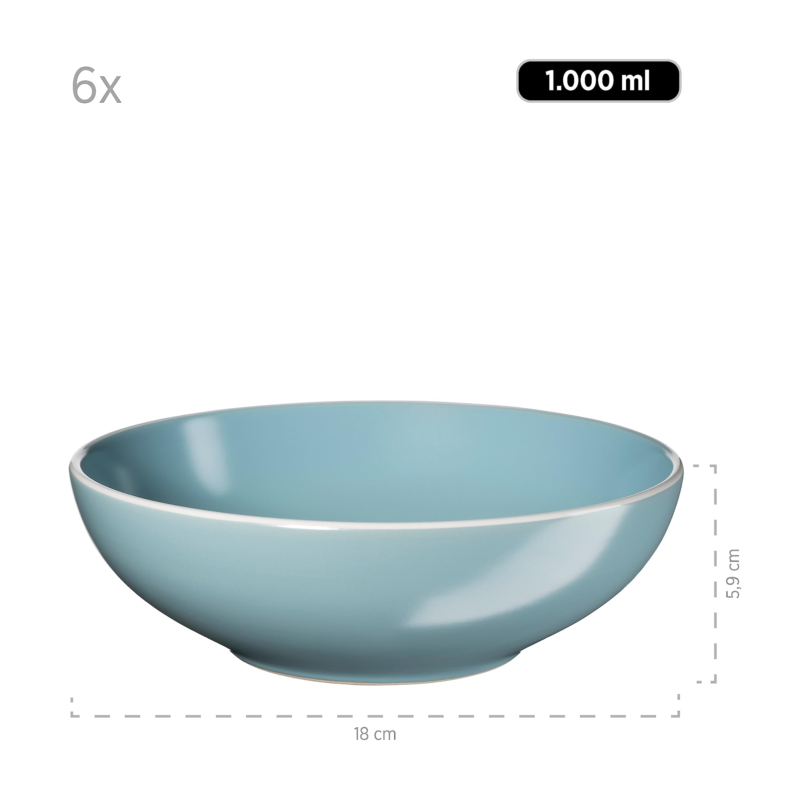 MÄSER 931770 Serie Elissa Modernes Geschirr Set für 6 Personen in Türkis mit weißem Rand, 24-teiliges Kombiservice, Steinzeug