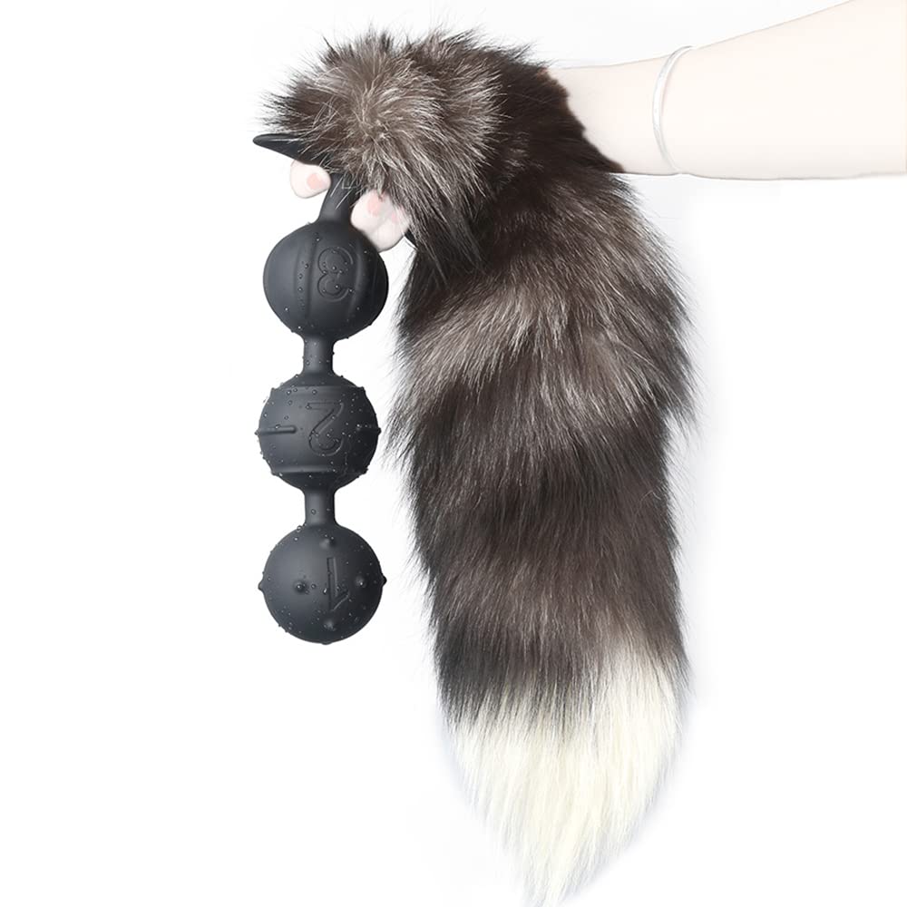 Foxtail Anal Plugs Silikon Analkugeln Biegsam & Hautfreundlich Analplugs Anal Kette mit Kugeln in großem für Eine Sexuelle Stimulation,Sexspielzeug für Männer Frauen Cosplay (3 Analkugeln)