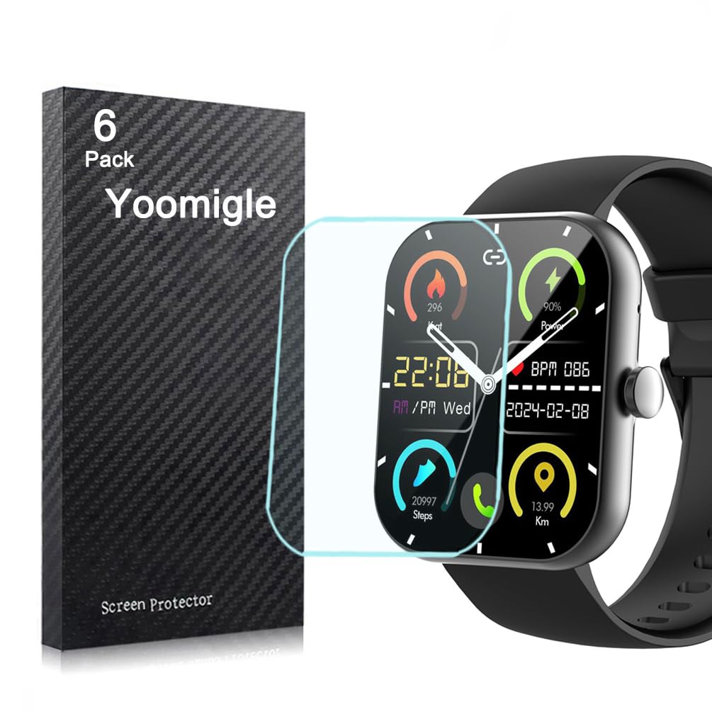 Yoomigle 6 Pack Compatible with Jugeman Y66 1.96'' Smart Watch Screen Protector Film Compatible for Coucur Y66 1.96 Inch Smartwatch Screen Protectors Foils Cover Crystal Clear HD Anti-Scratch
