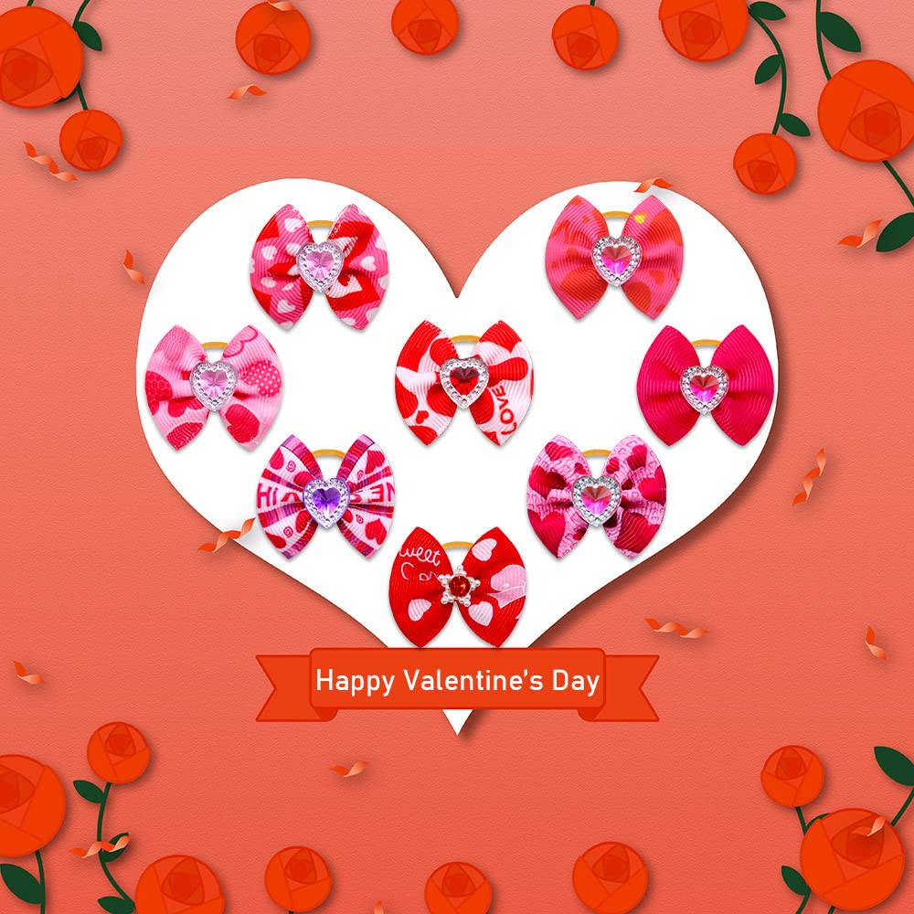 20 Stück Valentinstagsschleifen Für Hunde – Rosa/rot, Mit Blumenmotiv, Für Halsbänder
