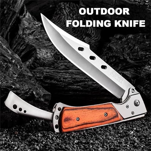 DOOM BLADE Long Blade Pocket Folding Knife - Sharp Survival Work Knives-Foldable Large Knife with Rosewood Handle,Gift for Dad Husband,for Hunting,Hiking,Camping (1 Knife) - Thumbnail 2