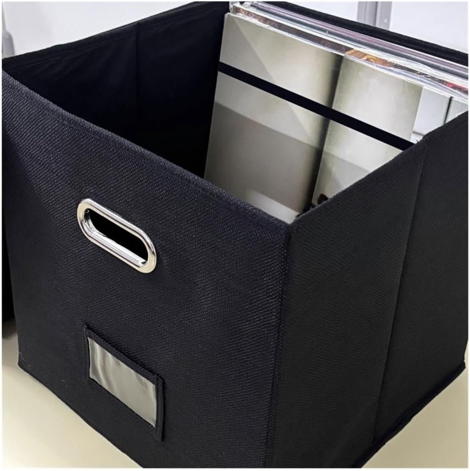 Cd Dvd Storage Square Cotton Linen 12 Inch Fabric Vinyl Record Storage Box for Living Room Bedroom Office(Gray)