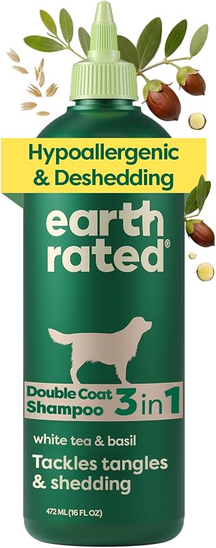 Champú y acondicionador hipoalergénico para perros Earth Rated Deshedding, 16 oz | Champú y acondicionador 3 en 1 para perros y cachorros, desodorizante, 98,5 % de ingredientes de origen natural