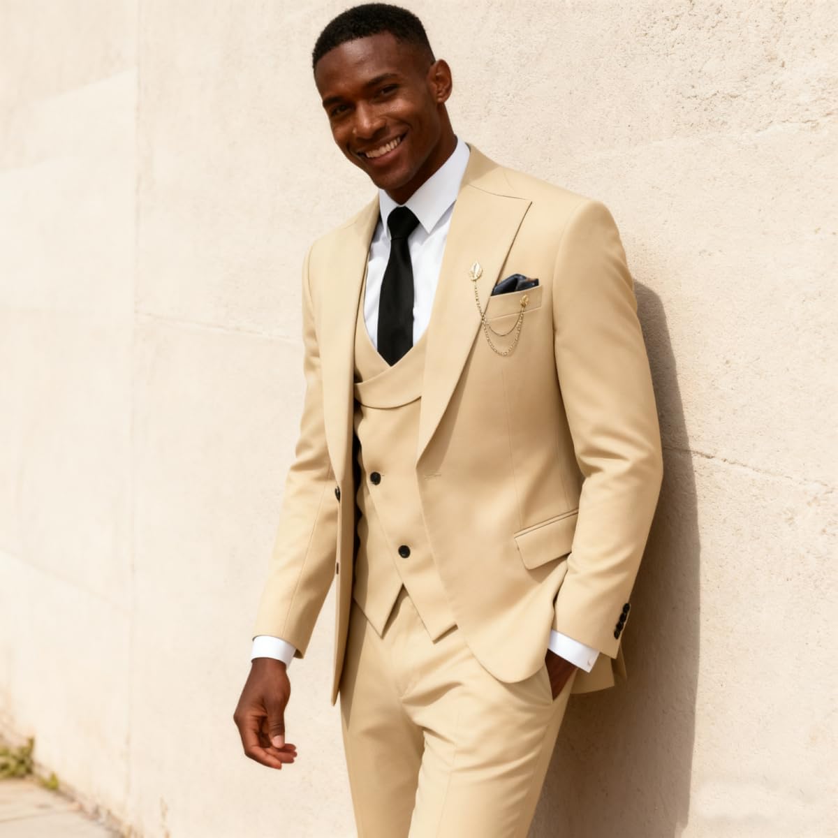 Wangyue 3 Piece Mens Tuxedo Suit Slim Fit Tuxedo for Men Double Breasted Wedding Prom Suits Blazer Vest Pants Sets 2026 - Image 3